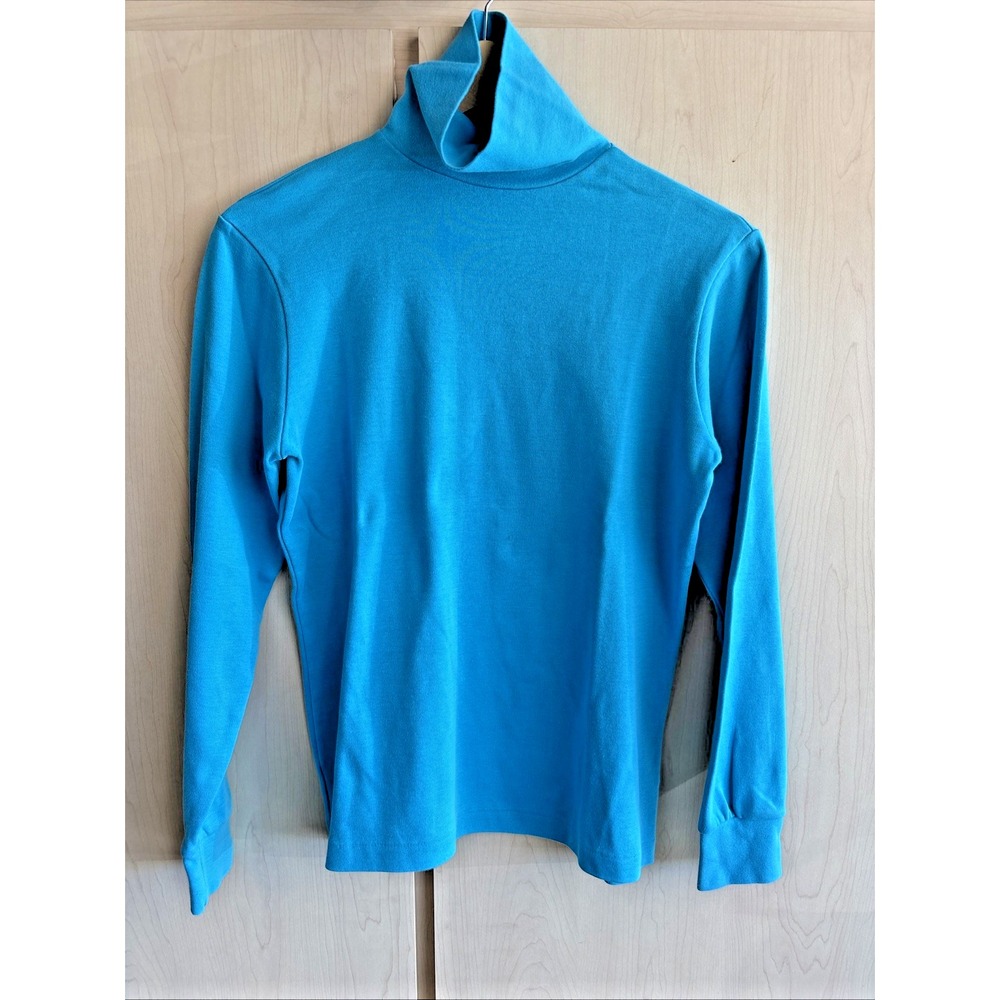Vintage 80s Lands End Turtleneck Shirt Made in USA Blue Women's Small